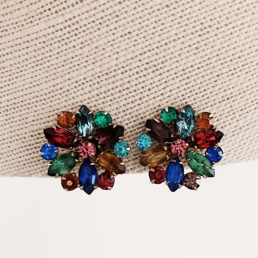 Vintage Multicolor Rhinestone Twistback Earrings